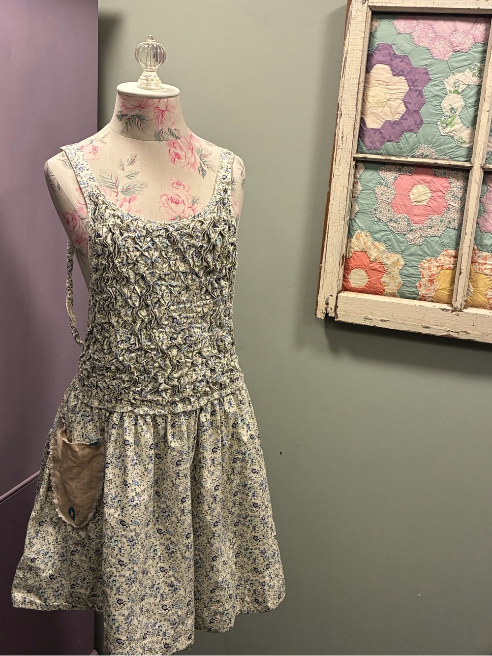Free People Cream Dress with Blue Floral Print